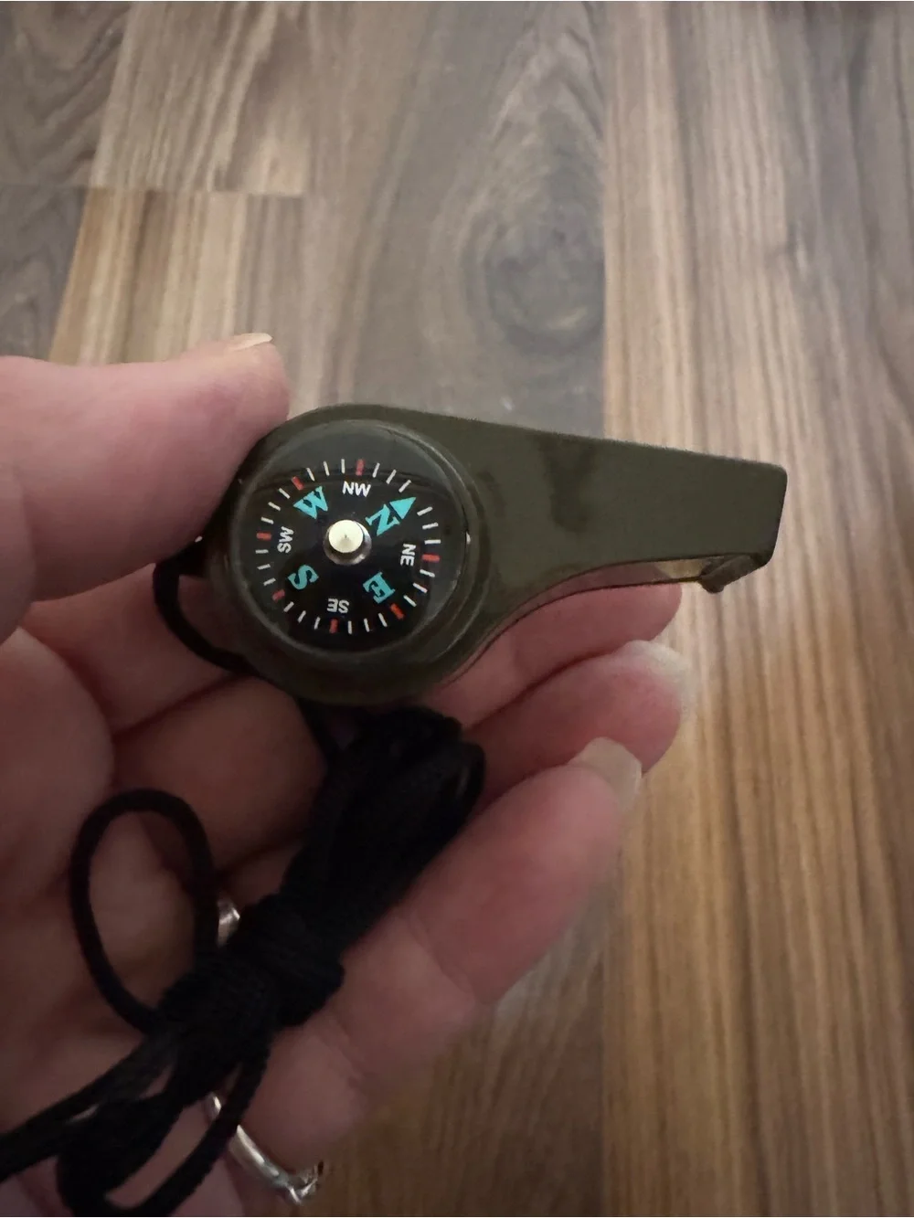 Olive Green Multi-Function Whistle with Compass - Outdoor Wearable